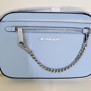 Micheal Kors Jet Set Large Saffiano Leather Crossbody Bag Blue